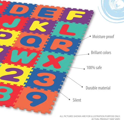 Vista 5 de Deke Home - Tapete de juego de espuma del alfabeto para niños, 36 azulejos de EVA entrelazados, tapete de piso de 72 x 72 pulgadas con letras