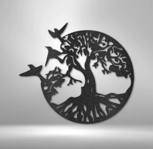 Vista 2 de BUNJOOL Letreros de metal moderno para pared, árbol de la vida, guirnaldas, colibríes, colgantes de metal modernos, obras de arte decorativas