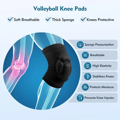 Vista 4 de Rodilleras de voleibol, equipo de protección de grado profesional con absorción de impactos y antideslizantes, rodilleras de compresión
