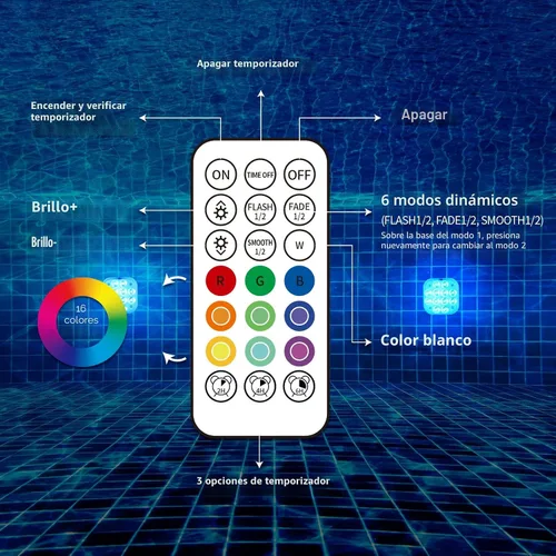 Vista 6 de Homly Luces sumergibles recargables para piscina con control remoto, carga subacuática impermeable, funciona con pilas, 16 luces LED que cambian