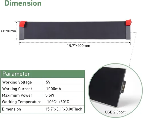 Vista 8 de Panel solar USB - Cargador de panel solar pequeño 5 V 5.5 W con monocristalino de alto rendimiento para persianas motorizadas, ventanas, timbre