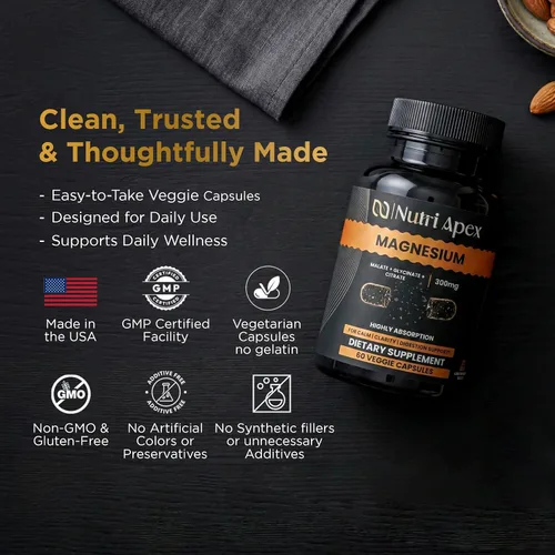 Vista 9 de Suplemento de magnesio para energía – Complejo triple de magnesio 300 mg con glicinato, malato y citrato – Alta absorción para recuperación