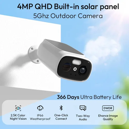 Vista 2 de 4 cámaras WiFi 2.4G/5G para seguridad en el hogar con panel solar integrado, cámaras de seguridad solar de 2.5 K inalámbricas para exteriores