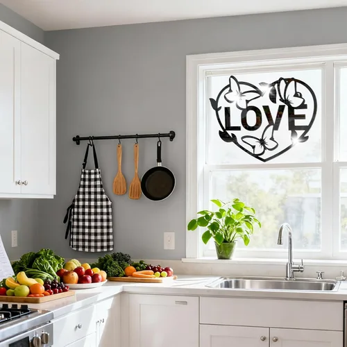 Vista 3 de Adhesivos de pared con espejo de corazón de amor, calcomanía de pared de espejo acrílico de mariposa, paredes de vinilo 3D, murales de bricolaje