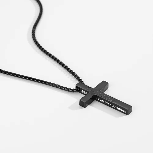 Vista 2 de Collar de cruz con versículo bíblico de fútbol para niños y hombres, cadena con colgante de acero inoxidable, joyería de regalo para hijo, niños