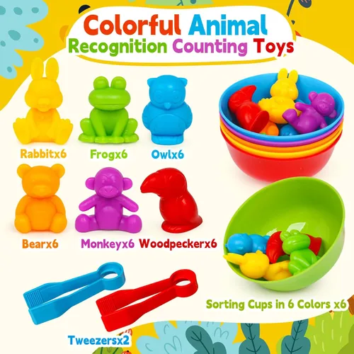 Vista 6 de Juguetes de clasificación de colores para niños pequeños, juegos de animales de contar y emparejar Montessori, actividades de aprendizaje