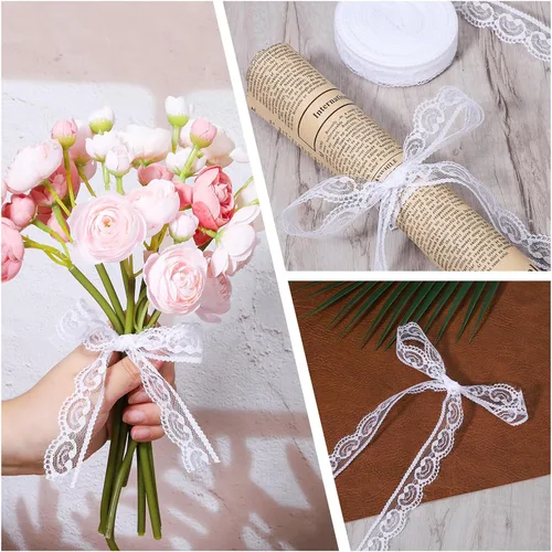 Vista 5 de Rollo de cinta de encaje blanco de 30 yardas, ribete de encaje para coser regalos, manualidades, proyectos de manualidades, decoración de bodas