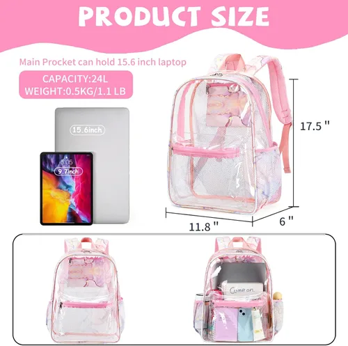 Vista 151 de CAMTOP Mochila transparente resistente y transparente para estudiantes, escuela, trabajo, festival, viajes, deportes, Beige, Mediana, Camtop Mochila