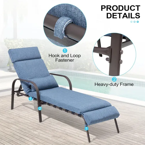 Vista 4 de Sillón para exteriores con cojín y almohada, tumbonas de piscina (azul oscuro)