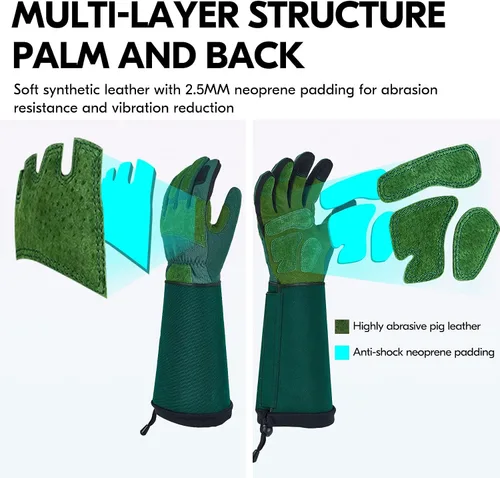 Vista 4 de Vgo... 1 par de guantes de jardinería, guantes de trabajo de seguridad, guantes de manga larga, a prueba de pinchazos, a prueba de espinas, pantalla