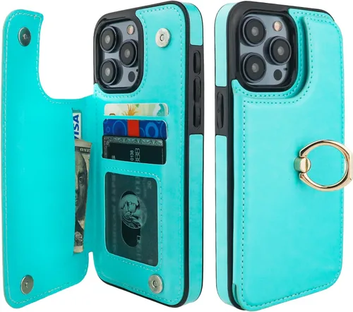 Vista 16 de ONETOP - Funda tipo cartera para iPhone 15 Pro Max con tarjetero de crédito, color negro 360° Rotation Ring Kickstand,Finger Grip,Double Magnetic
