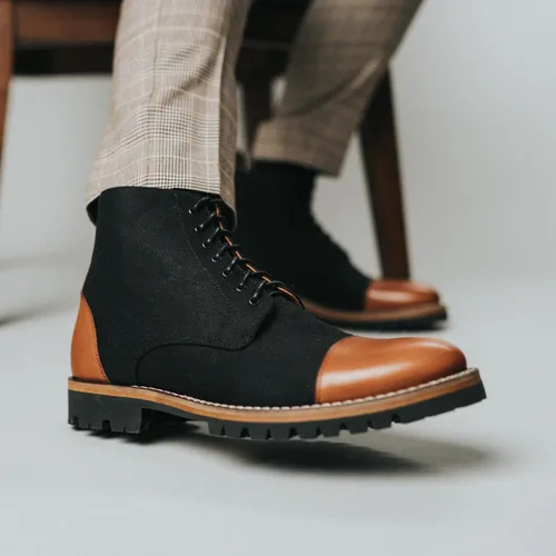 Vista 6 de TAFT Jack Boot - Botas de vestir hechas a mano de cuero y lana para hombre, paisley marrón topo