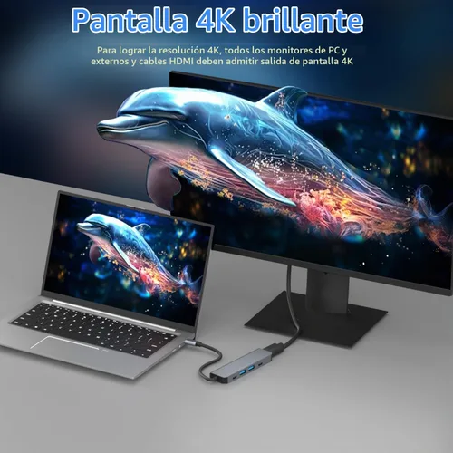 Vista 2 de Adaptador HDMI USB C, estación de acoplamiento 5 en 1 con HDMI 4K, puerto de datos USB C, PD de 100 W y USB 3.0 y 2.0 compatible con MacBook