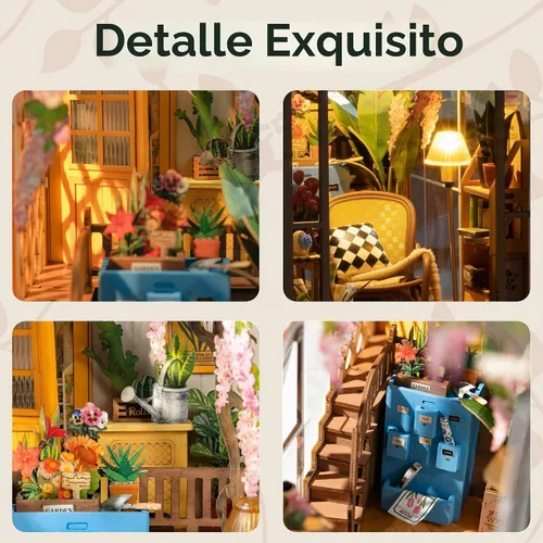 Vista 5 de ROBOTIME Kit de Rincón de Libros – Kit de Casa en Miniatura para Bricolaje, Rompecabezas de Madera 3D Booknook, Decoración de Inserción