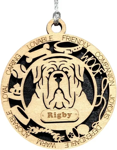 Vista 110 de Adorno de Navidad personalizado para perro Cavalier King Charles Spaniel, redondo de 3 pulgadas, madera cortada con láser de 2 capas, nombre y texto