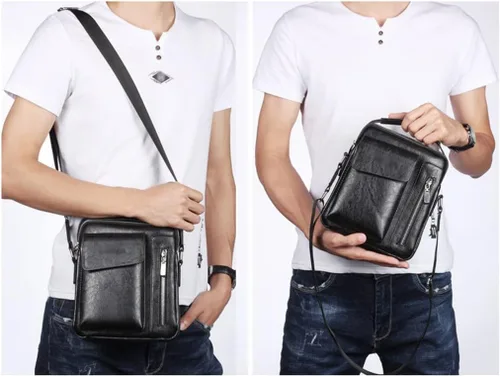 Vista 3 de CZDYUF - Bolso de hombro casual para hombre, bolso cruzado vintage, bolso de mano de piel sintética, bolsa de mensajero para hombre, bolsa de mano