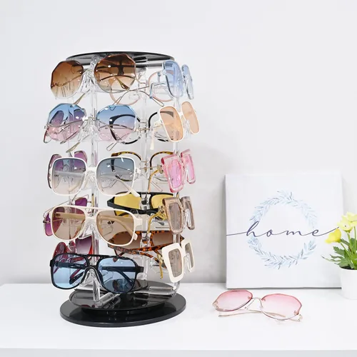 Vista 7 de Mooca pantalla giratoria acrílica para gafas, 24 armazones Rotating Eyewear rack, oversized supports display large sunglasses, eyeglasses for