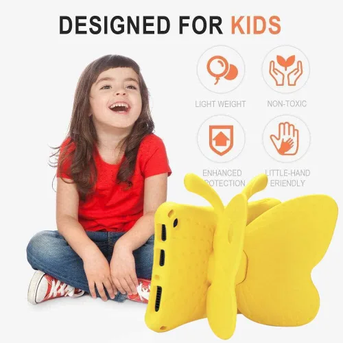 Vista 47 de FW Fire 7 - Funda para tablet para niños, Amazon Fire 7 2022, funda de mariposa con luz de atril, EVA, protección contra caídas, resistente, a