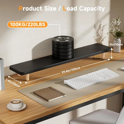 Vista 3 de Soporte Dual para Monitor - Elevador de Soporte para Monitor de Madera Grande de 39 Pulgadas, Soporta 220 libras Soporte Ultra Fuerte para 2