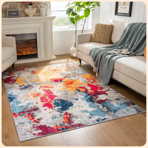 Vista 209 de Istana Alfombra larga antideslizante de 2.5 x 8 para el hogar, para pasillo y cocina, lavable, sedosa y suave al tacto, elegante, color azul y marfil