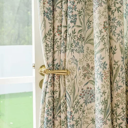 Vista 2 de Cortinas florales de granja semiopacas para sala de estar de 84 pulgadas de largo, mezcla de lino y algodón, paneles de cortina bohemios con borla