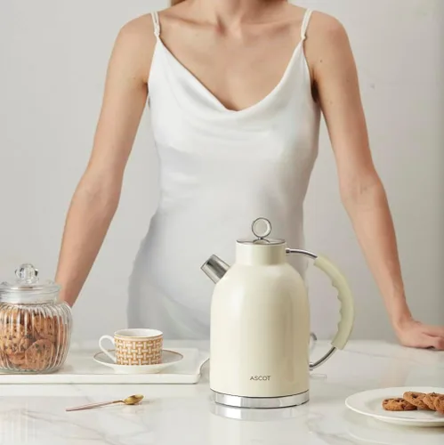 Vista 3 de ASCOT Hervidor eléctrico, de acero inoxidable, hervidor de té eléctrico, regalos para hombres/mujeres/familia, calentador de té retro de 1.5 L 1500