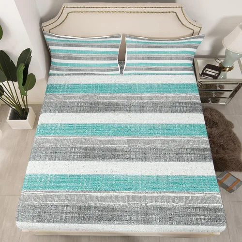 Vista 2 de Erosebridal Juego de sábanas tamaño individual color gris y blanco y verde azulado, juego de sábanas de arte abstracto, juego de sábanas estéticas
