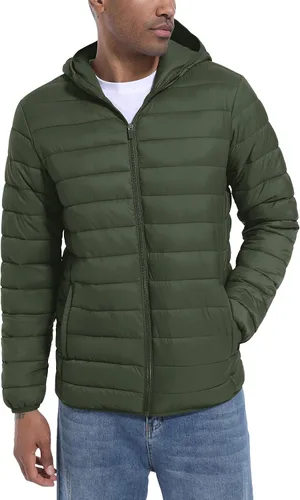 Vista 7 de TACVASEN Chaqueta acolchada con capucha para hombre, impermeable, impermeable, con aislamiento, ligera, cortavientos, acolchada