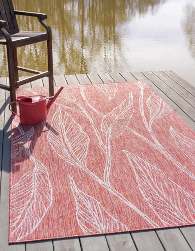 Vista 23 de Unique Loom Outdoor Botanical Collection Alfombra de área - Hoja (1.6 m x 2.4 m Rectangular, Carbón Marfil)