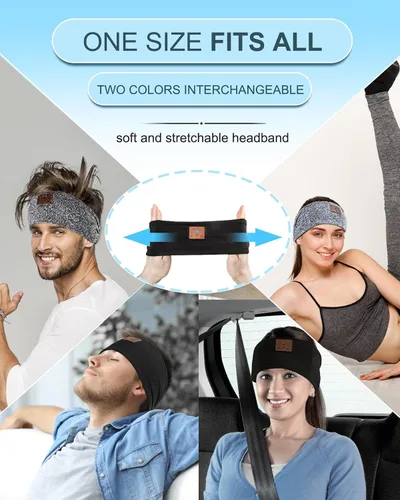 Vista 5 de Paquete de 2 auriculares para dormir, diadema con altavoces finos Negro&gris