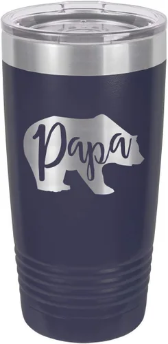 Vista 7 de PAPA BEAR BLACK Vaso de bebida de 20 onzas con pajita Taza de viaje grabada con láser Comparar con Yeti Rambler Idea de regalo para papá