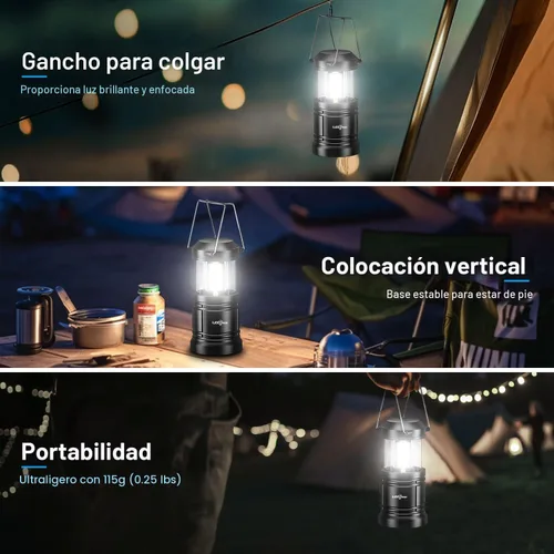 Vista 6 de Linterna de camping LED de ILEEDear, luces operadas por batería, brillo ajustable para camping, emergencias, cortes de energía, linternas plegables
