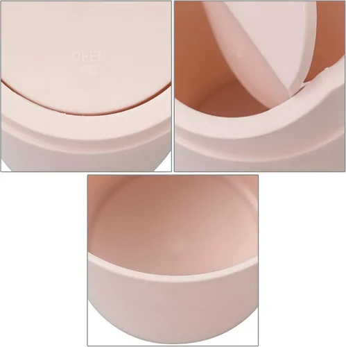 Vista 3 de Mini basurero de escritorio de 2 L, pequeño cubo de basura con tapa oscilante, color rosa Estructura portátil ligera, compacta de 0.5 galones