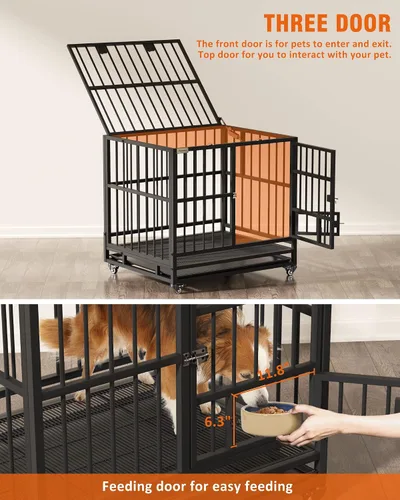 Vista 3 de Furpezoo® Jaula de perro indestructible resistente, perrera grande de 38 pulgadas con puerta de alimentación, jaula para perros a prueba de escape