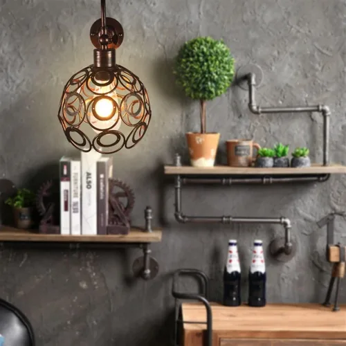Vista 6 de Wall Lamp American Country Industrial Wind Wrought Iron Retro Small Iron Cage Cyber Bar Bedside Aisle Lamps,Modern Decor