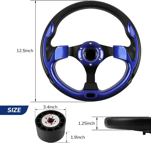 Vista 2 de 12.5 Inch Boat Steering Wheel with 3/4“ Axle Marine Steering Wheel Adapter, Yachts, Pontoon Boats Azul