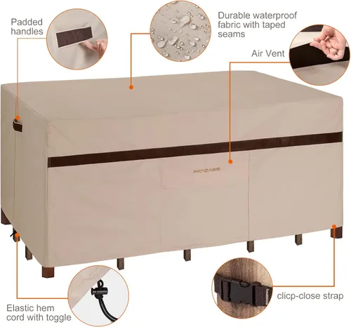 Vista 4 de Funda para Juego de Mesa y Sillas de Patio Rectangular 109" de Largo, Fundas Impermeables para Muebles de Exterior 600D, Duraderas, Resistente a