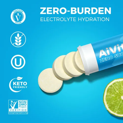 Vista 7 de AiVital™ Tabletas de electrolitos sin azúcar, electrolitos esenciales, 40 porciones Soporte de hidratación diaria con BCAA y selenio, sin azúcar