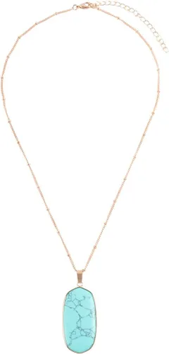 Vista 2 de RIAH FASHION Collar largo con colgante de piedra natural bohemia, dije de lágrima de cadena con dije bohemio, drusa de piedra cruda ovalada, cuarzo