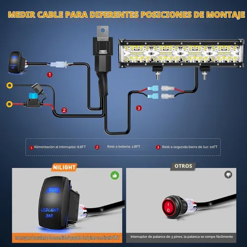 Vista 5 de Nilight Barra de luz LED de disparo lateral, 12 pulgadas, triple fila, luces combinadas spot flood, iluminación de trabajo con interruptor