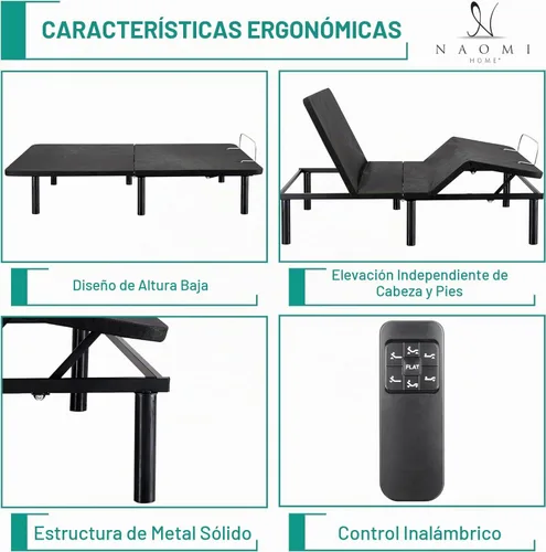 Vista 3 de Naomi Home Base de cama ajustable individual XL, metal, negro, 7 posiciones