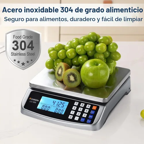 Vista 7 de Atogou Báscula de alimentos de 66 libras, báscula de cocina comercial con cálculo de precios, enchufable utilizable, 0.05 oz/1 g, acero inoxidable