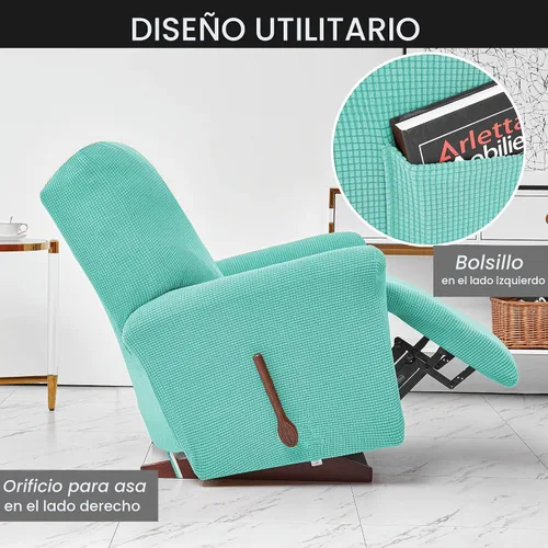 Vista 4 de CONRUSER Fundas elásticas para sillas reclinables, funda suave de 4 piezas, funda gruesa para sofá individual, funda de jacquard con bolsillo