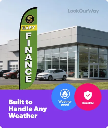 Vista 5 de LookOurWay Bandera de plumas – Banderas publicitarias de 12 pies de alto para promoción de negocios y eventos al aire libre – Bandera Swooper Only