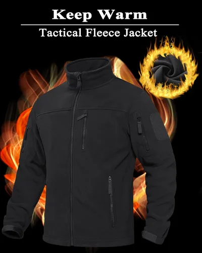 Vista 6 de BIYLACLESEN Chaqueta de forro polar para hombre, chaquetas tácticas militares softshell, abrigos de invierno cálidos con cremallera completa