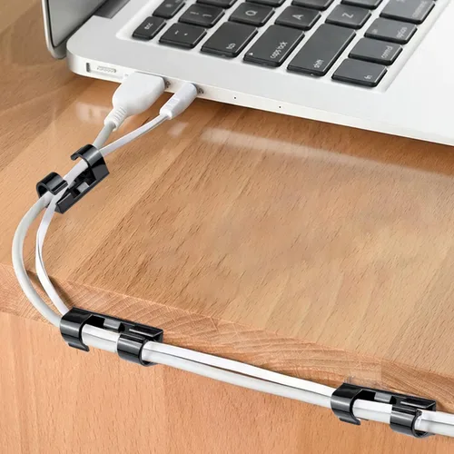 Vista 6 de SOULWIT 50 clips autoadhesivos para organizar cables, organizadores de cables, clips de cable adhesivos para TV, PC, laptop, cable Ethernet Negro