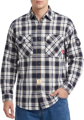 Vista 17 de BOCOMAL Men's FR Shirts 6.25oz Lightweight Flame Resistant Welding Workwear Rojo/Blanco