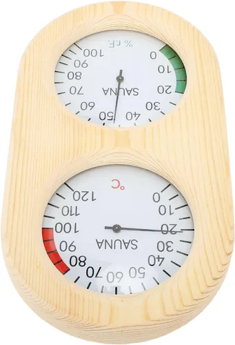 Vista 8 de Asixxsix Sauna Room Thermometer Hygrometer, Wooden 2 in 1 0120 0100% Wall Mounted Sauna Hygrothermograph with Clear Glass Cover, for Steam Room