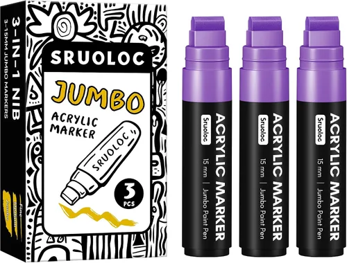 Vista 10 de SRUOLOC 3 Rotuladores Permanentes Jumbo Negros, Punta Ancha de 15mm de Grosor, Rotuladores de Pintura Acrílica Grandes para Pintura en Roca, Póster