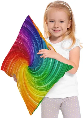 Vista 2 de Moslion Funda de almohada decorativa de arcoíris con diseño de espiral, 18 x 18 pulgadas, funda de cojín cuadrada de lino y algodón para el día